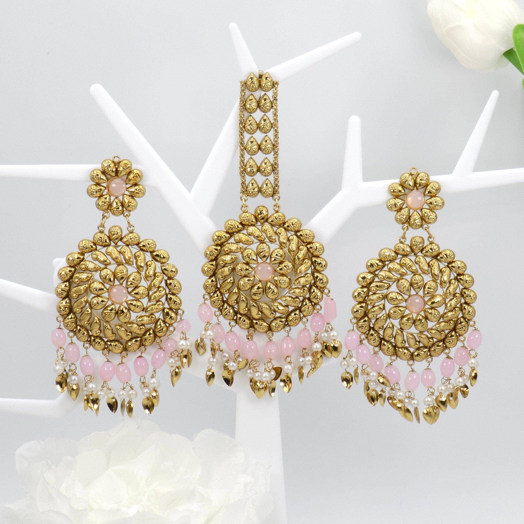 Over Size Beaded Chandbali Tikka Set - Fancy Fab Jewels