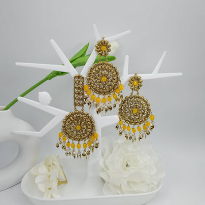 Over Size Beaded Chandbali Tikka Set - Fancy Fab Jewels