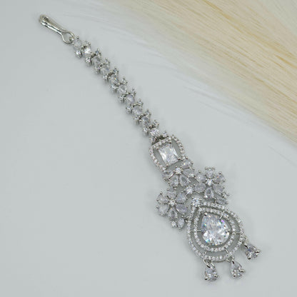 fancy fab Jewels Tikka Silver Veena CZ Mangtikka