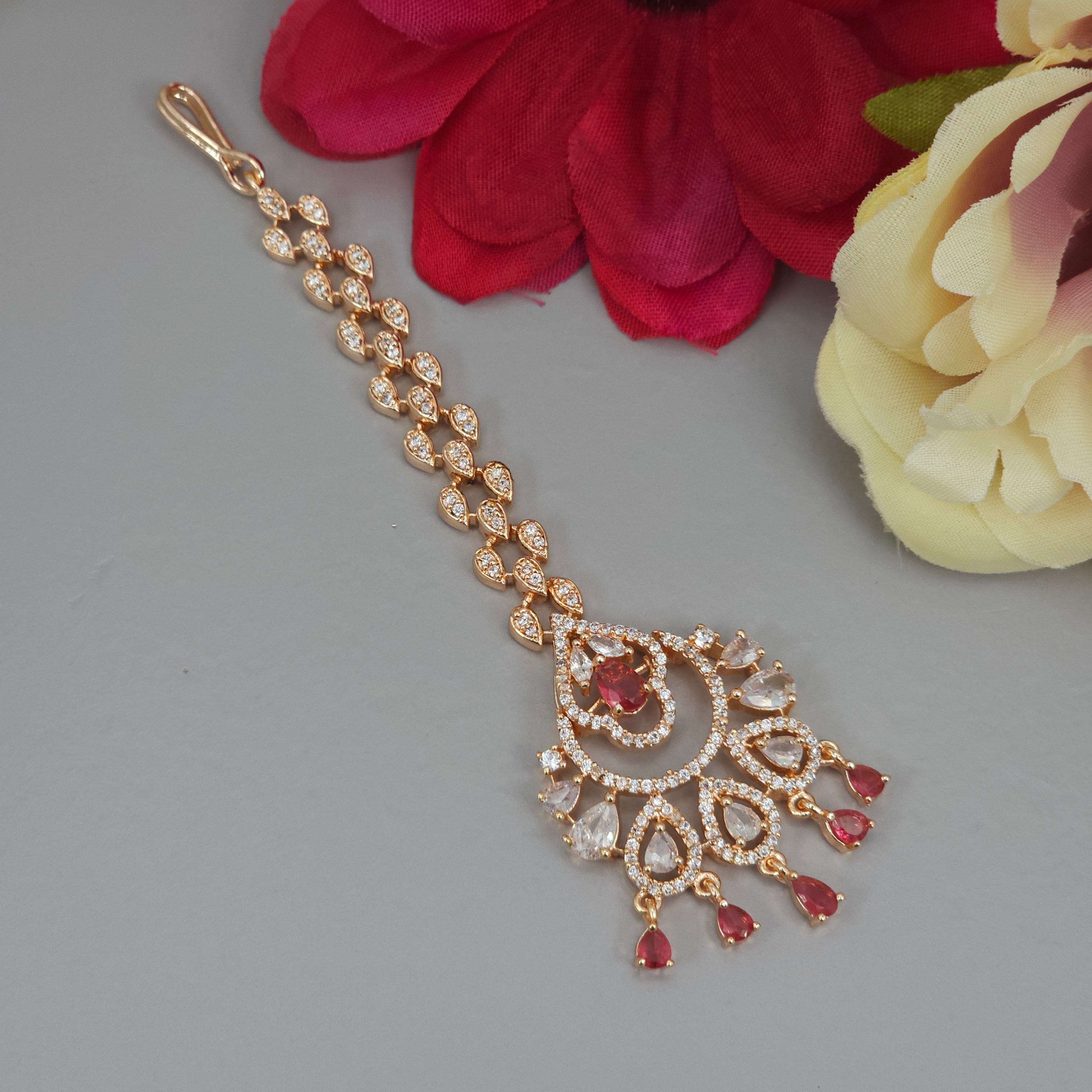 fancy fab Jewels Tikka Sona CZ Mangtikka - Rosegold