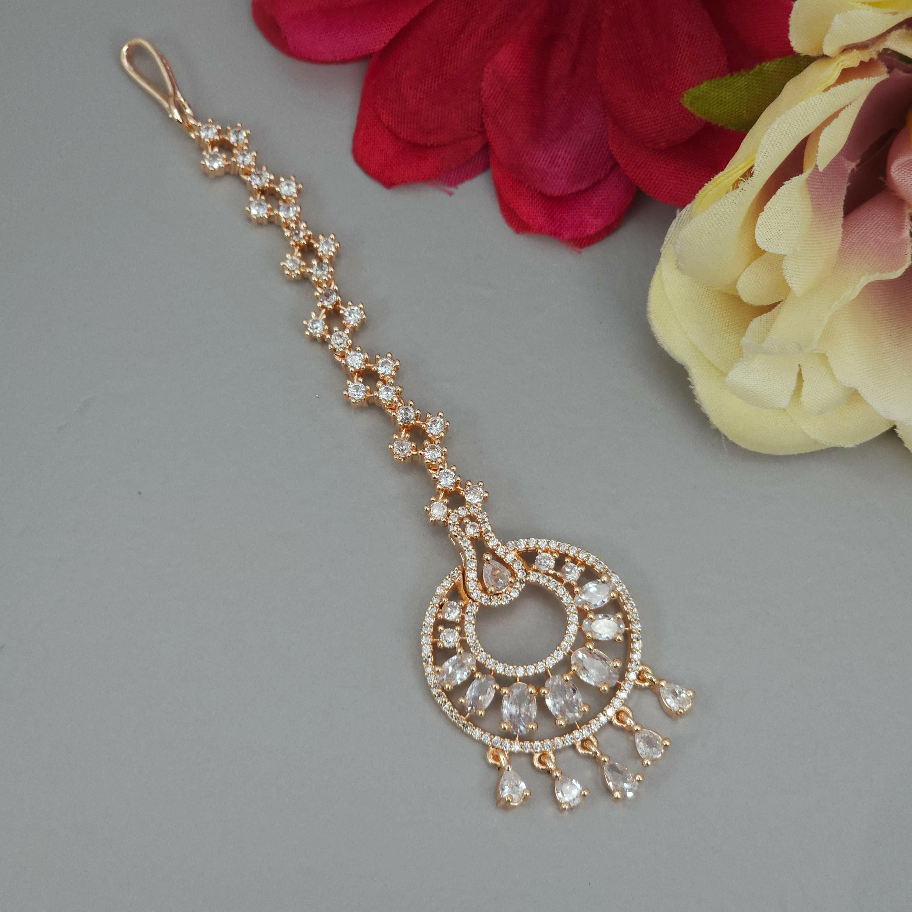 fancy fab Jewels Tikka Zia CZ Mangtikka - Rosegold