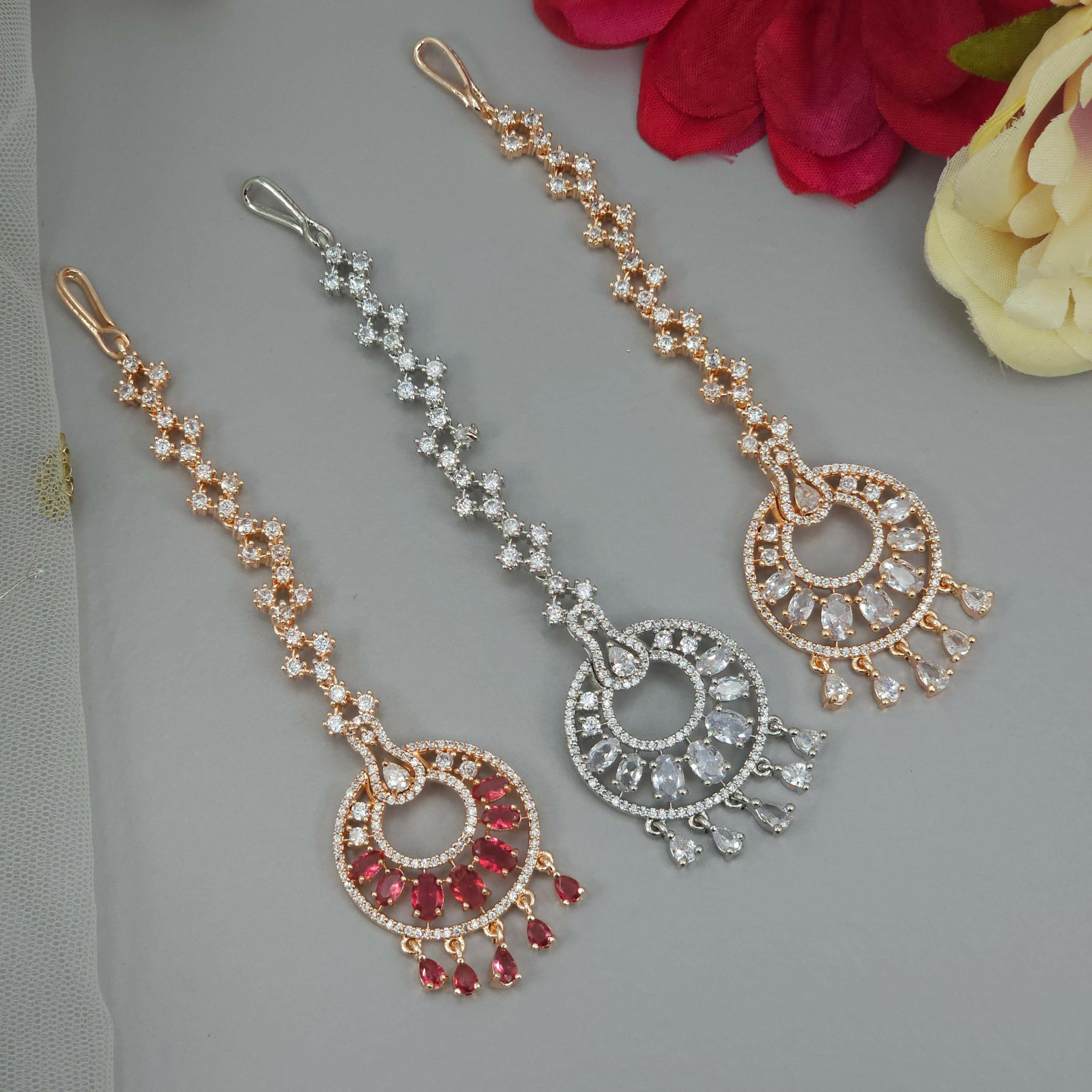 fancy fab Jewels Tikka Zia CZ Mangtikka - Rosegold Ruby