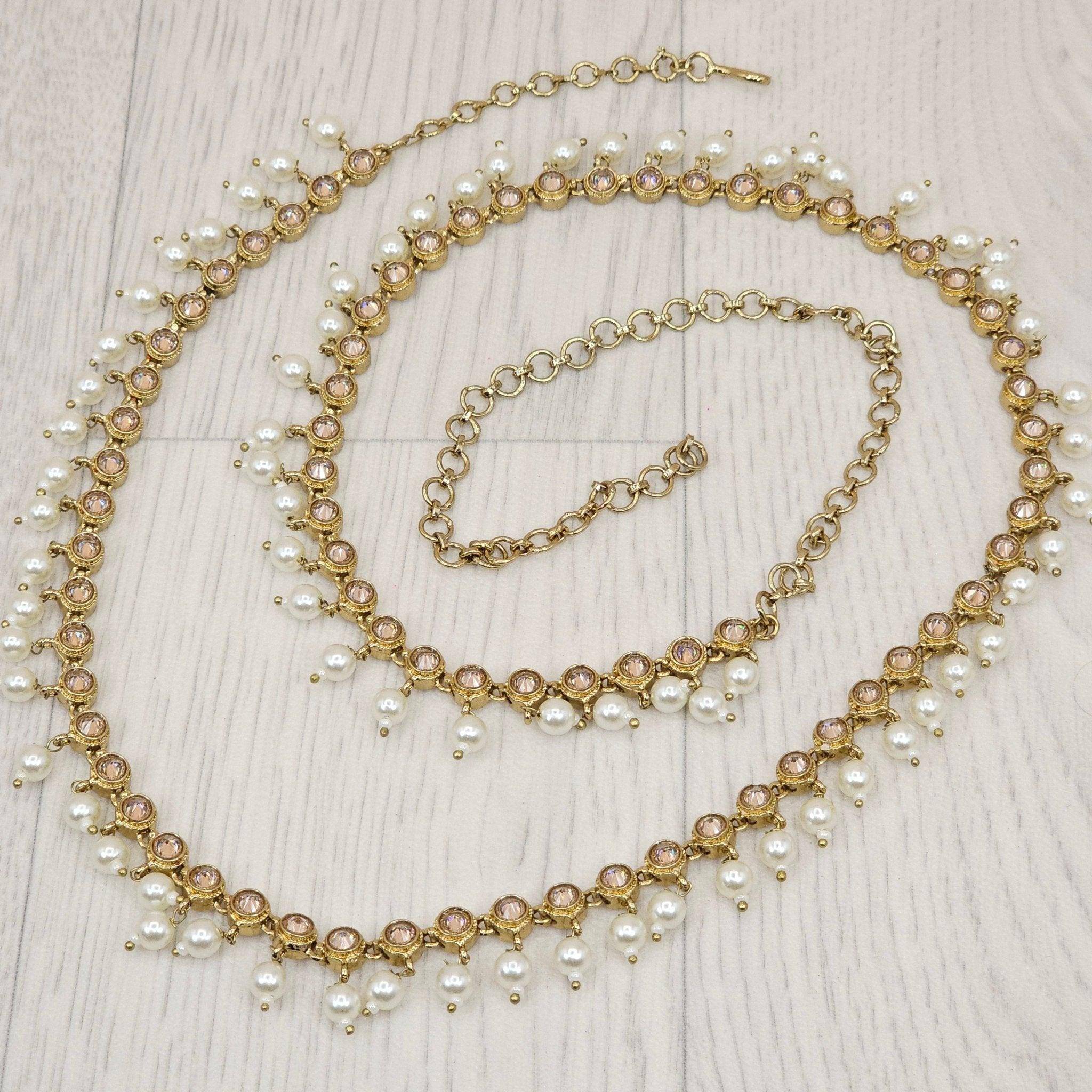 Maya - Antique Gold Polki Pearl Detail Indian Waist Chain - Fancy Fab Jewels