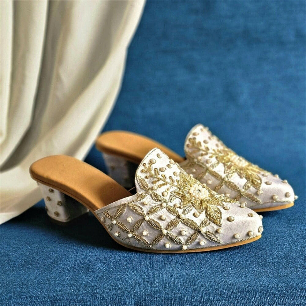 fancyfab Jewels womens jutti Swara - Off White Women's Bridal Bridal Heel Mules