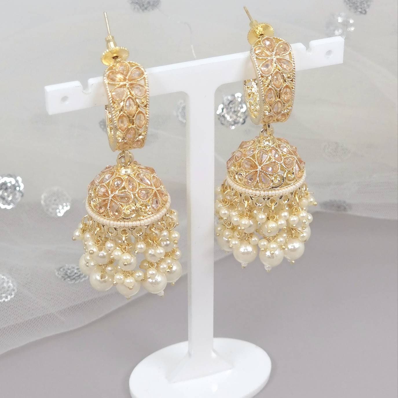 Geet - Polki Diamond Jhumki Earrings - Fancy Fab Jewels