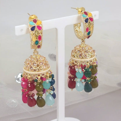 Geet - Polki Diamond Jhumki Earrings - Fancy Fab Jewels