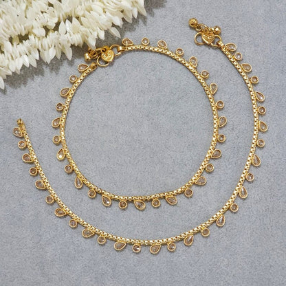 Gold Finish Polki Statement Indian Asian Anklets - Fancy Fab Jewels