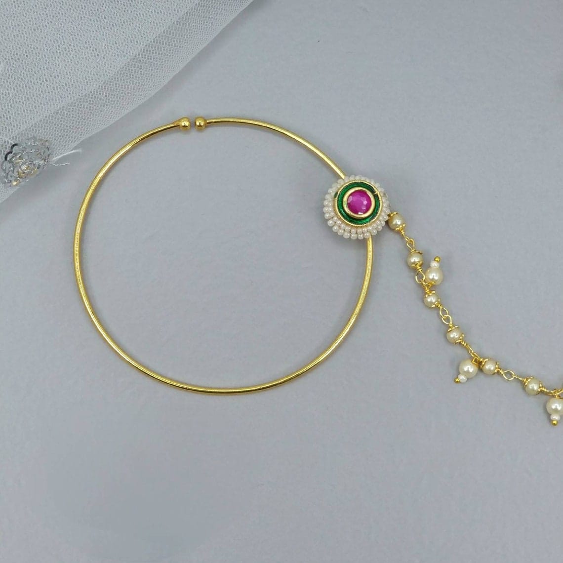Gold plated Kundan Bridal Nose Ring with chain - Fancy Fab Jewels