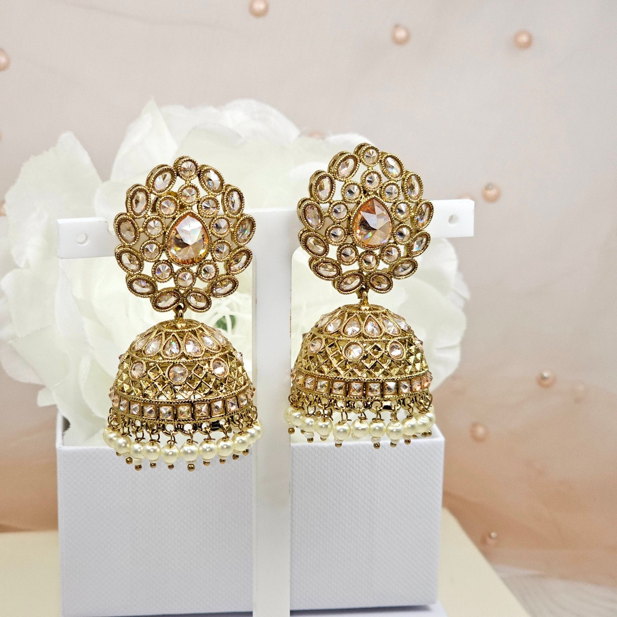 Heer Antique Gold Polki Jhumki Earrings - Fancy Fab Jewels