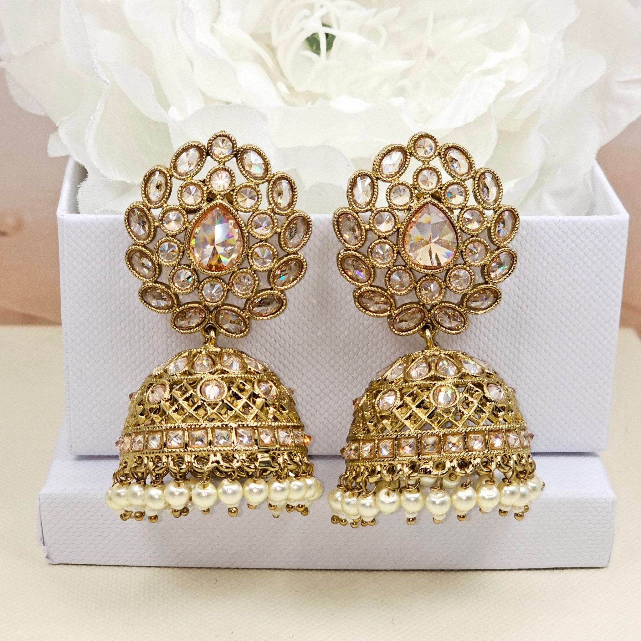 Heer Antique Gold Polki Jhumki Earrings - Fancy Fab Jewels