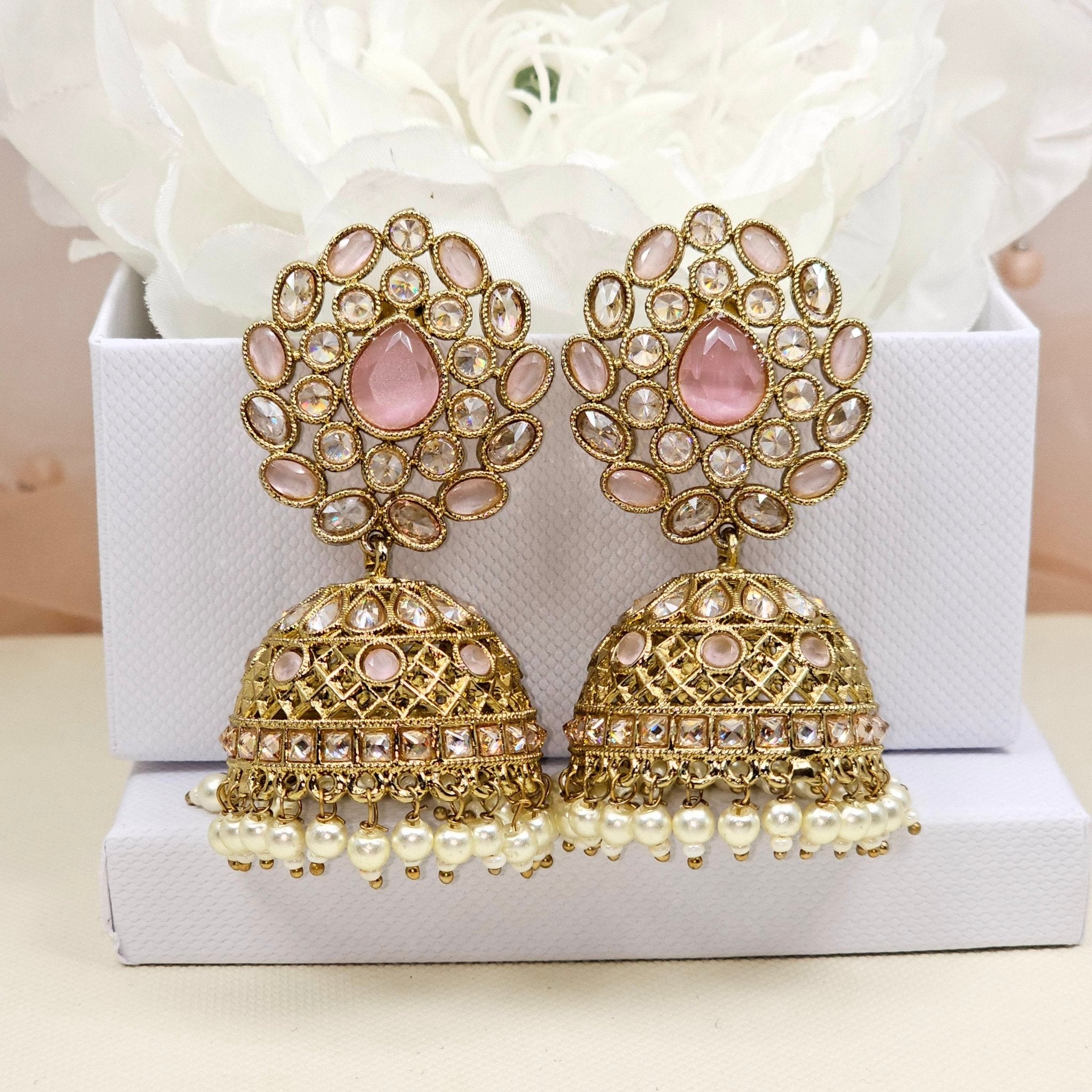 Heer Antique Gold Polki Jhumki Earrings - Fancy Fab Jewels