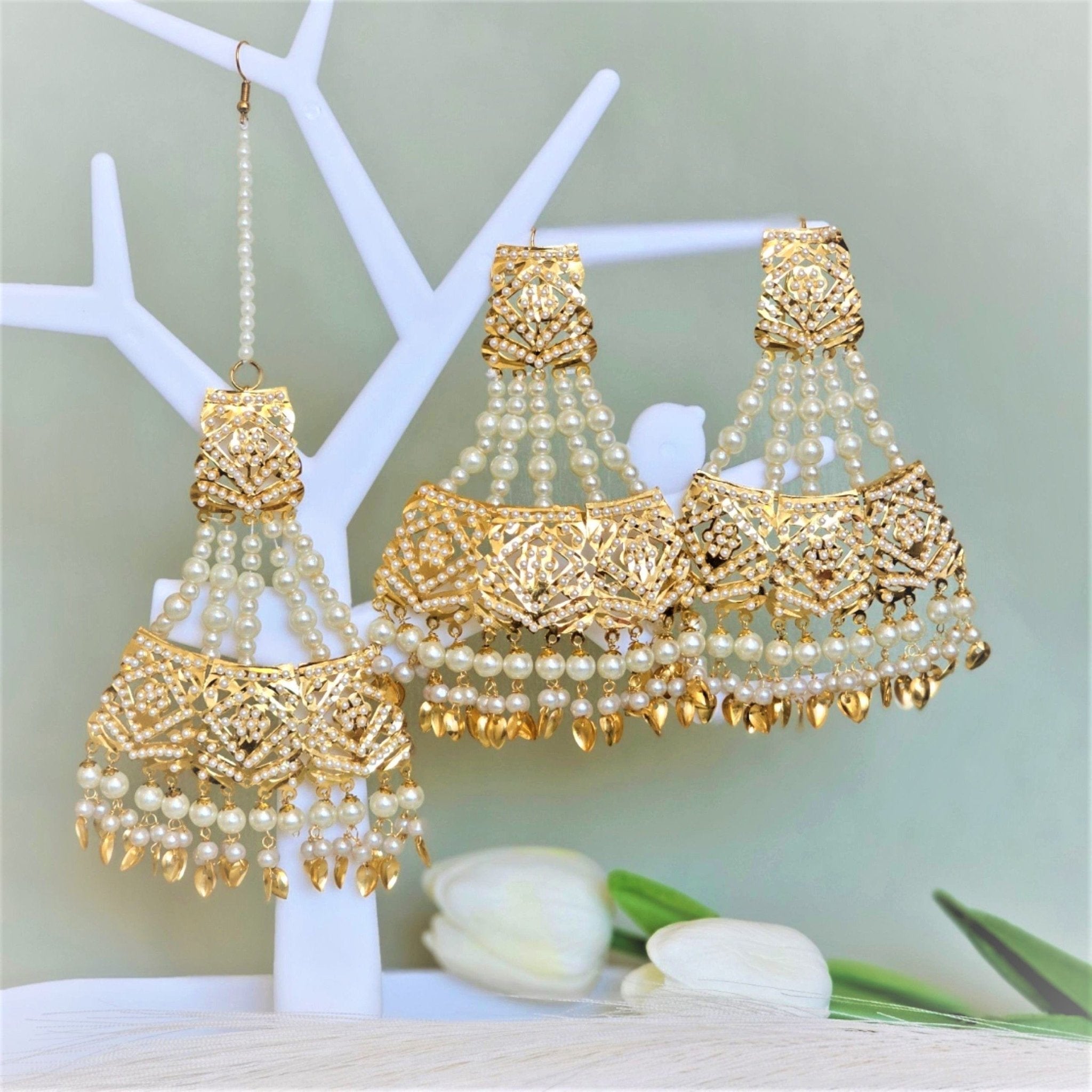 Heer - Jadau Earrings Tikka Set - Fancy Fab Jewels