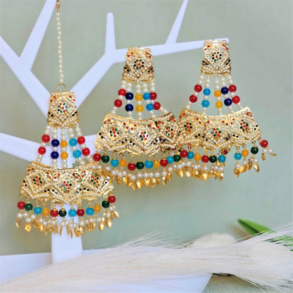 Heer - Jadau Earrings Tikka Set - Fancy Fab Jewels