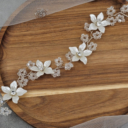 Ivory White long Bridal Hairvine Hair Brooch Headpiece - Fancy Fab Jewels