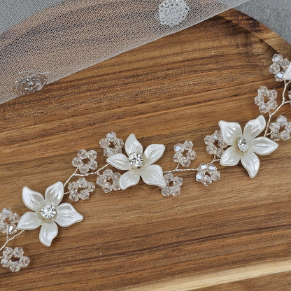 Ivory White long Bridal Hairvine Hair Brooch Headpiece - Fancy Fab Jewels