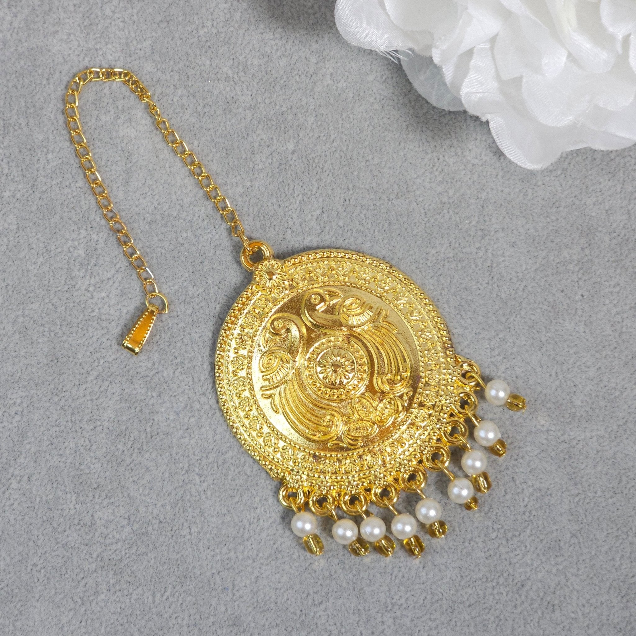 Jasnoor Gold Plated Solid Punjabi Jadau Maang Tikka - Fancy Fab Jewels