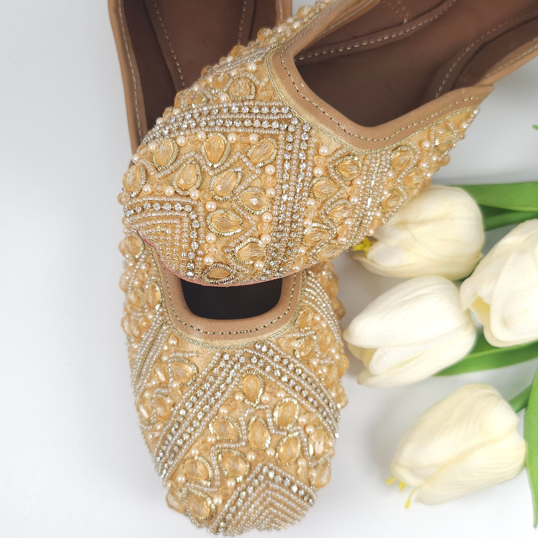 Jhilmil Gold Embelised Bridal Juttis - Fancy Fab Jewels