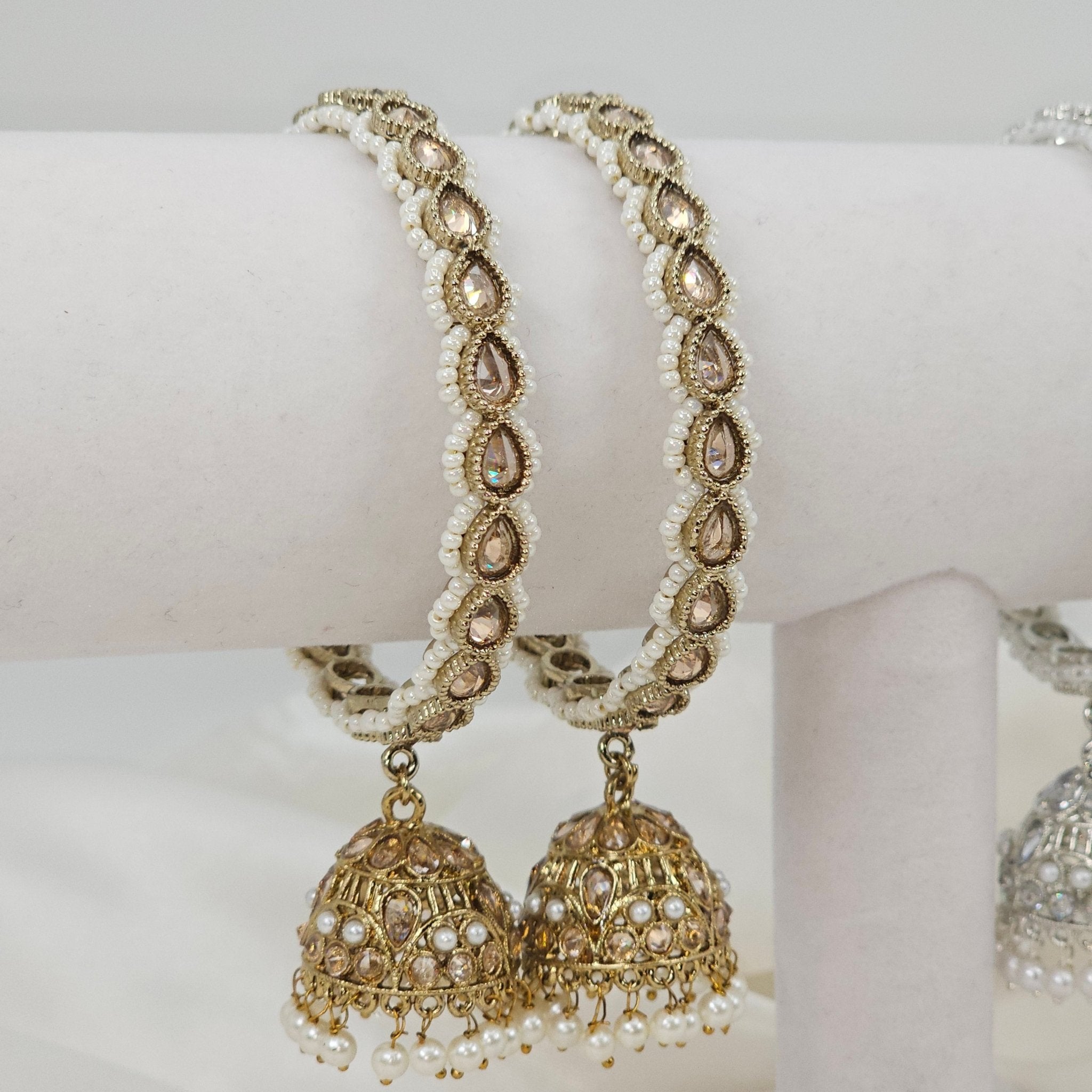 Kaya Pair of Polki Pearl Detail Jhumka Bangles - Fancy Fab Jewels