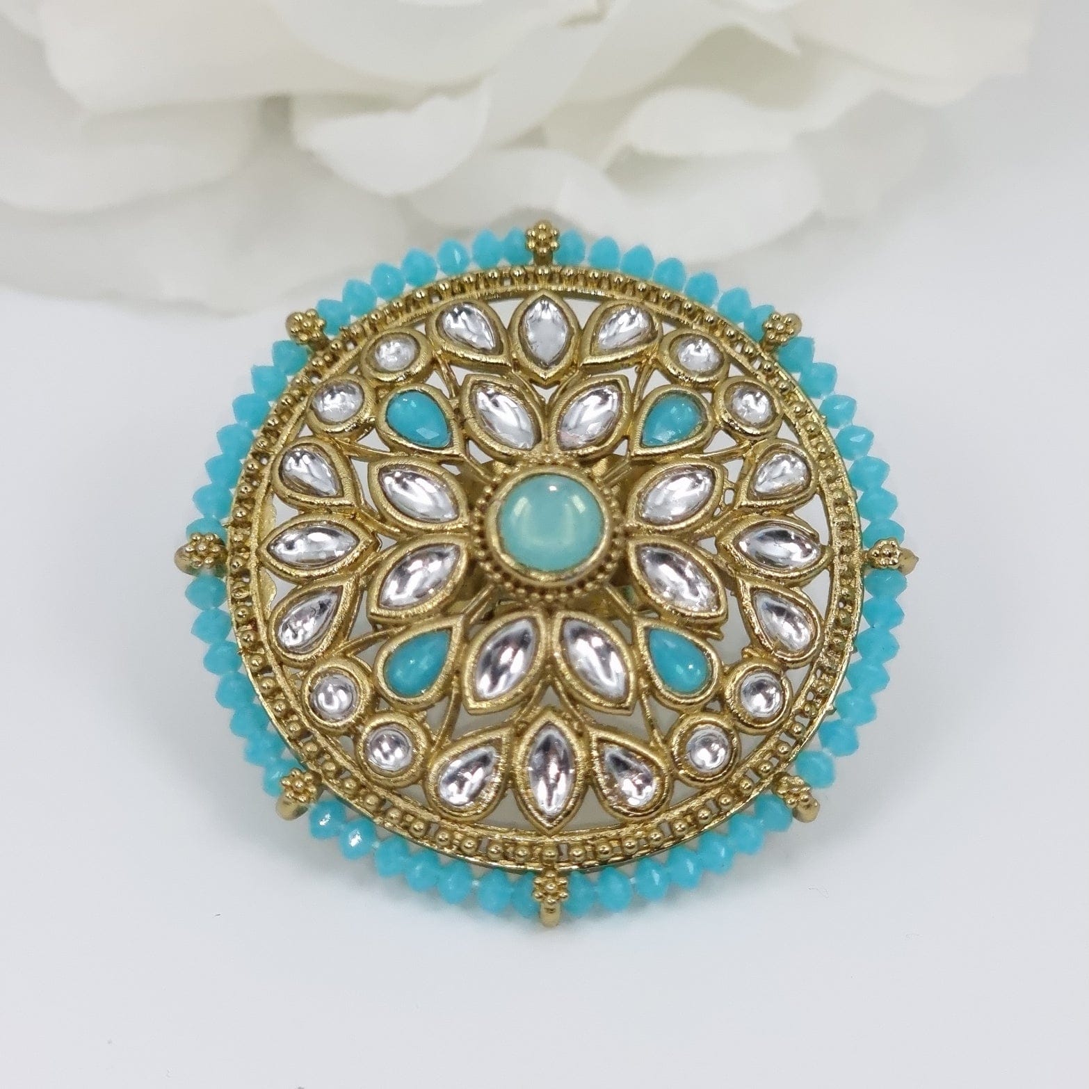 Kundan Mandala Statement Ring - Blue - Fancy Fab Jewels