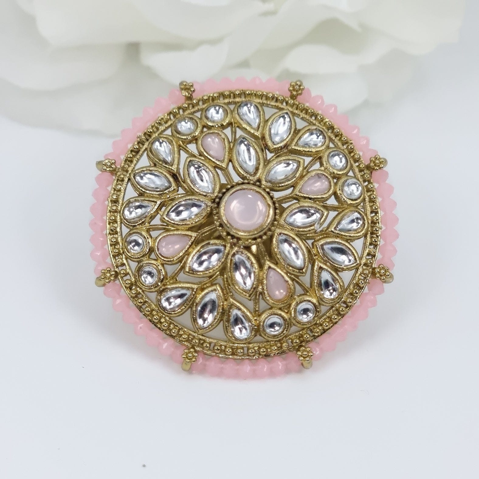 Kundan Mandala Statement Ring - Pink - Fancy Fab Jewels