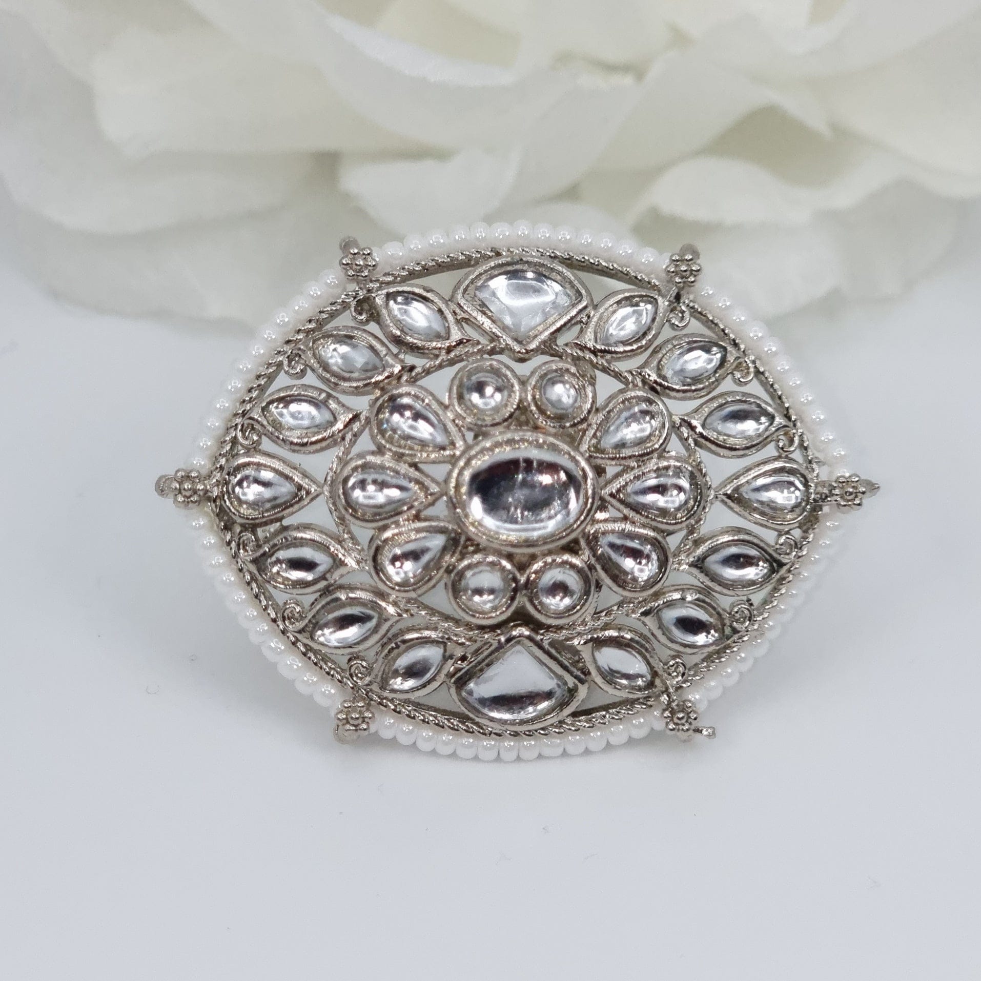 Kundan Mandala Statement Ring - Silver - Fancy Fab Jewels