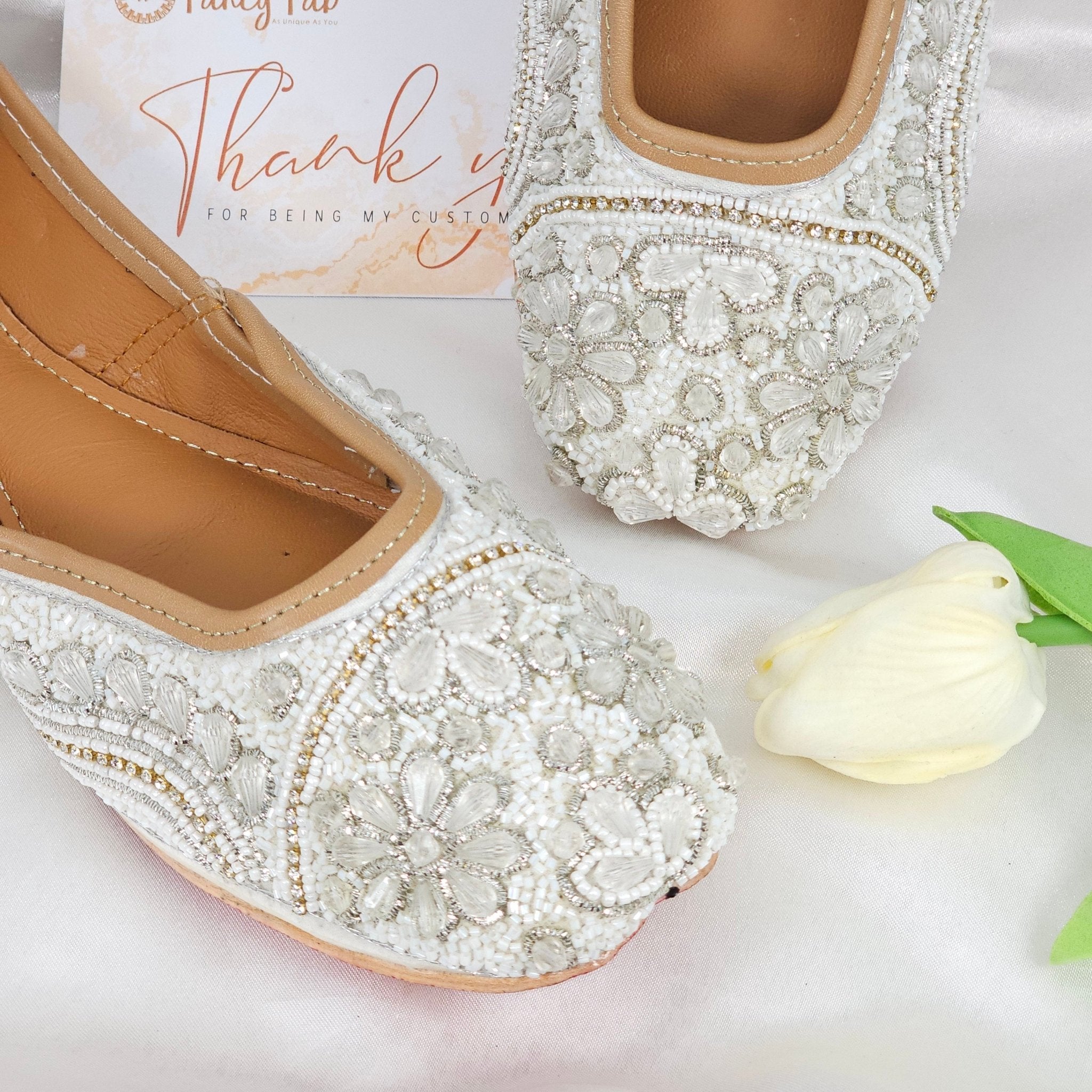 Lajjo - Womens White Ballerina Jutti Shoes - Fancy Fab Jewels