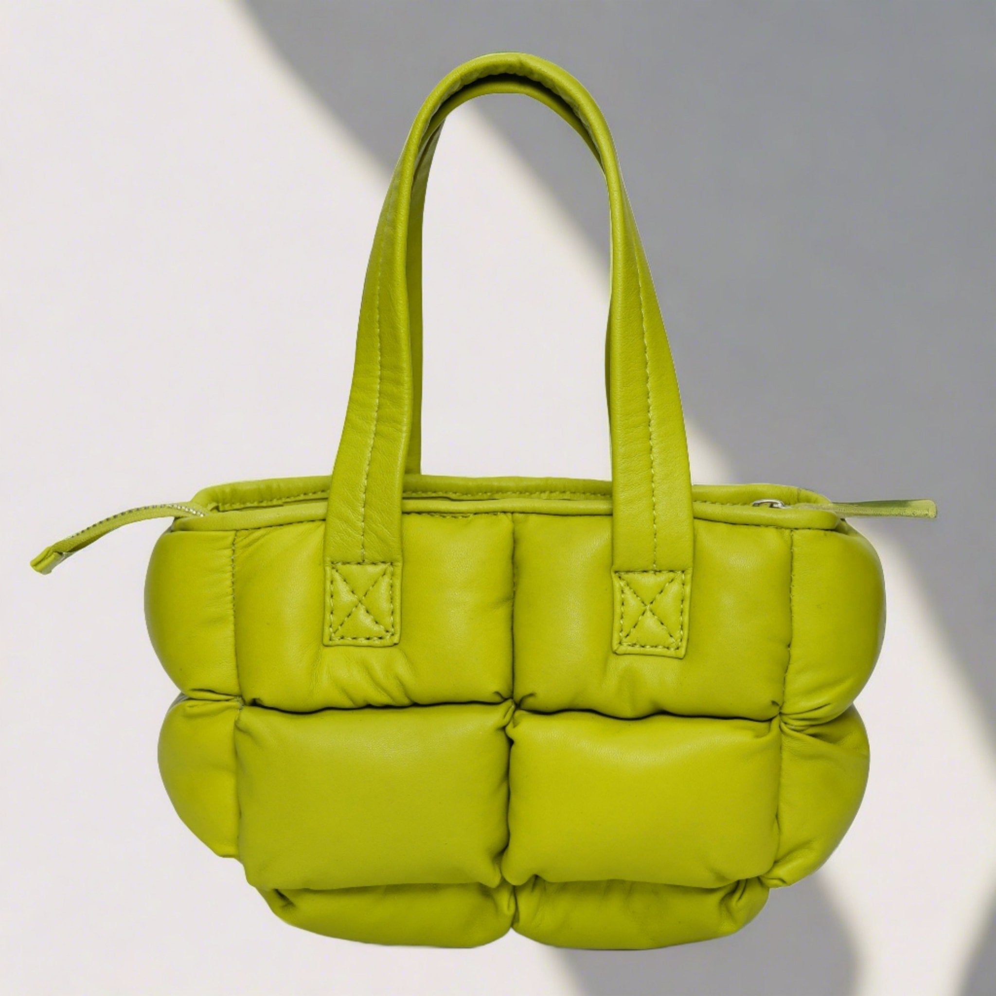 Lime Green Mini Leather Puffer Cross body Bag - Fancy Fab Jewels
