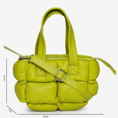 Lime Green Mini Leather Puffer Cross body Bag - Fancy Fab Jewels