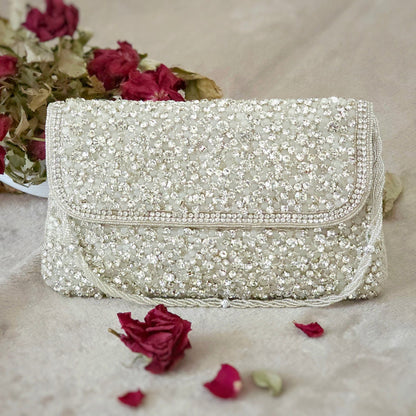 Luna Bridal Clutch Silver White - Fancy Fab Jewels