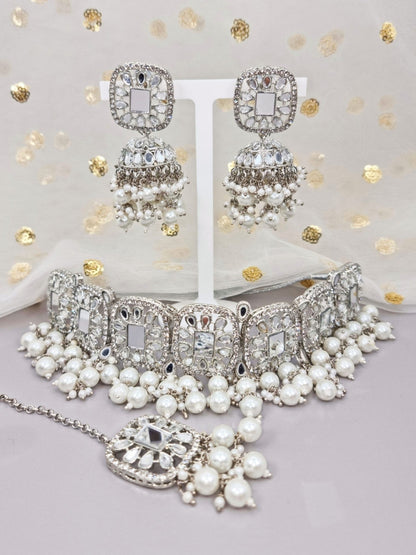 MAYA - Beautiful Antique Gold Mirrored Bridal Necklace Set - Fancy Fab Jewels
