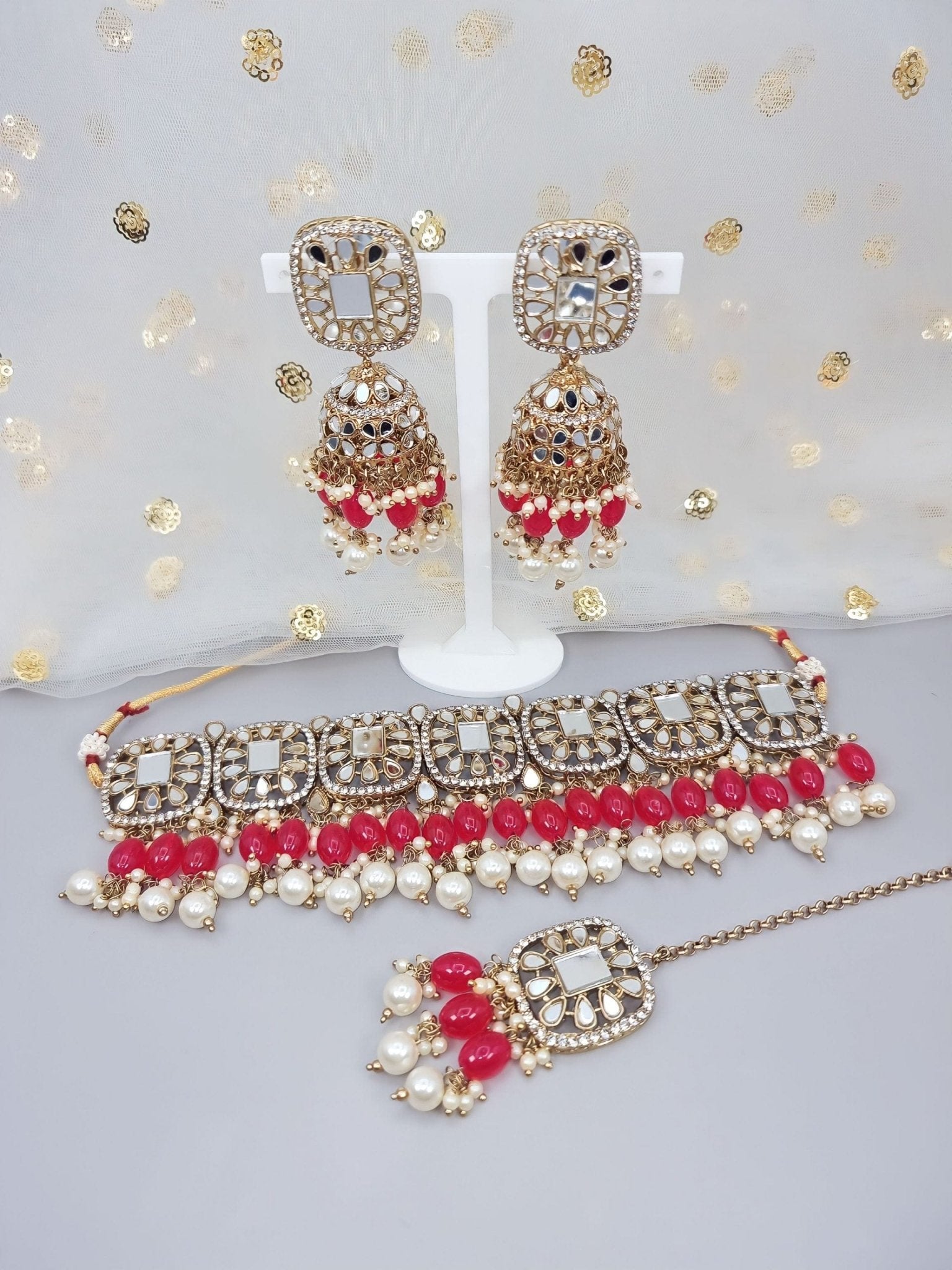 MAYA - Beautiful Antique Gold Mirrored Bridal Necklace Set - Fancy Fab Jewels