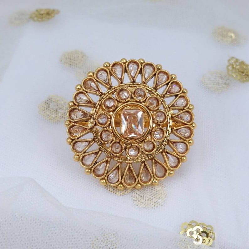 Mia Polki Mandala Statement Ring - Golden - Fancy Fab Jewels