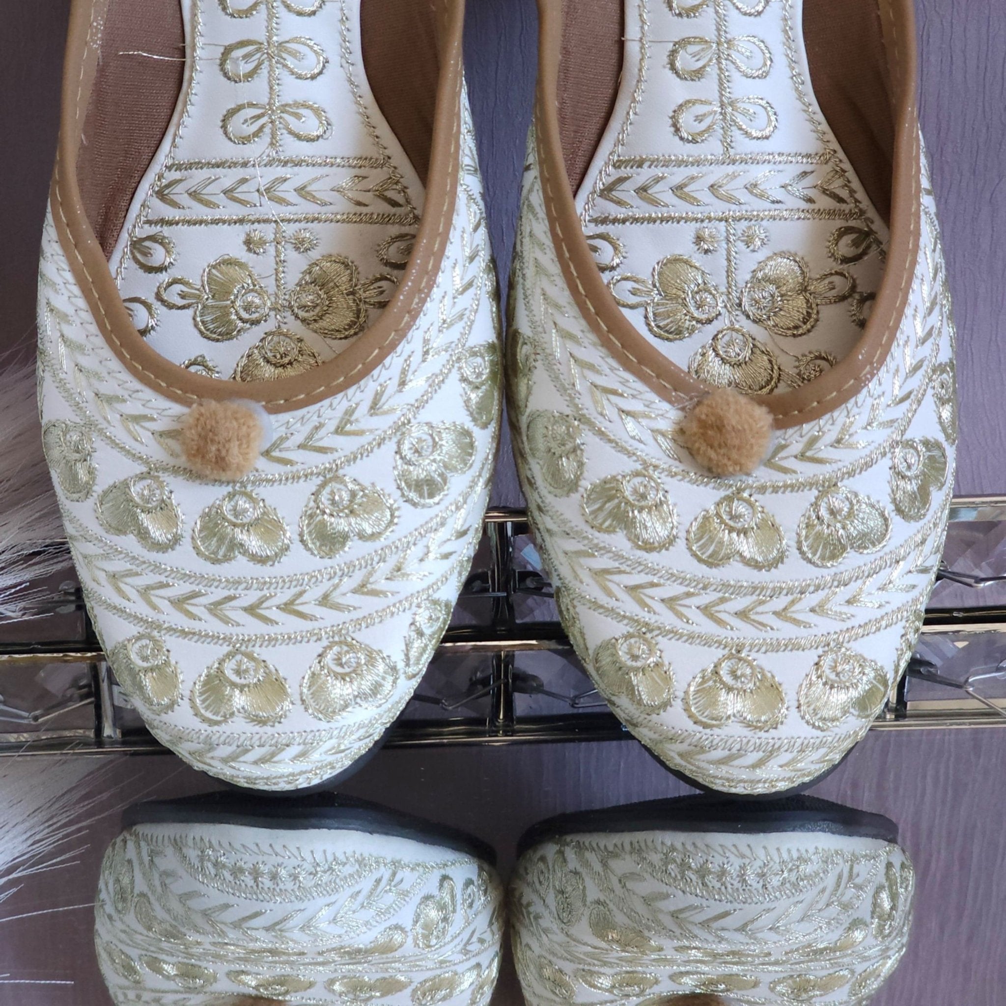 Mohini - White Gold work Ballerina Jutti Shoes - Fancy Fab Jewels