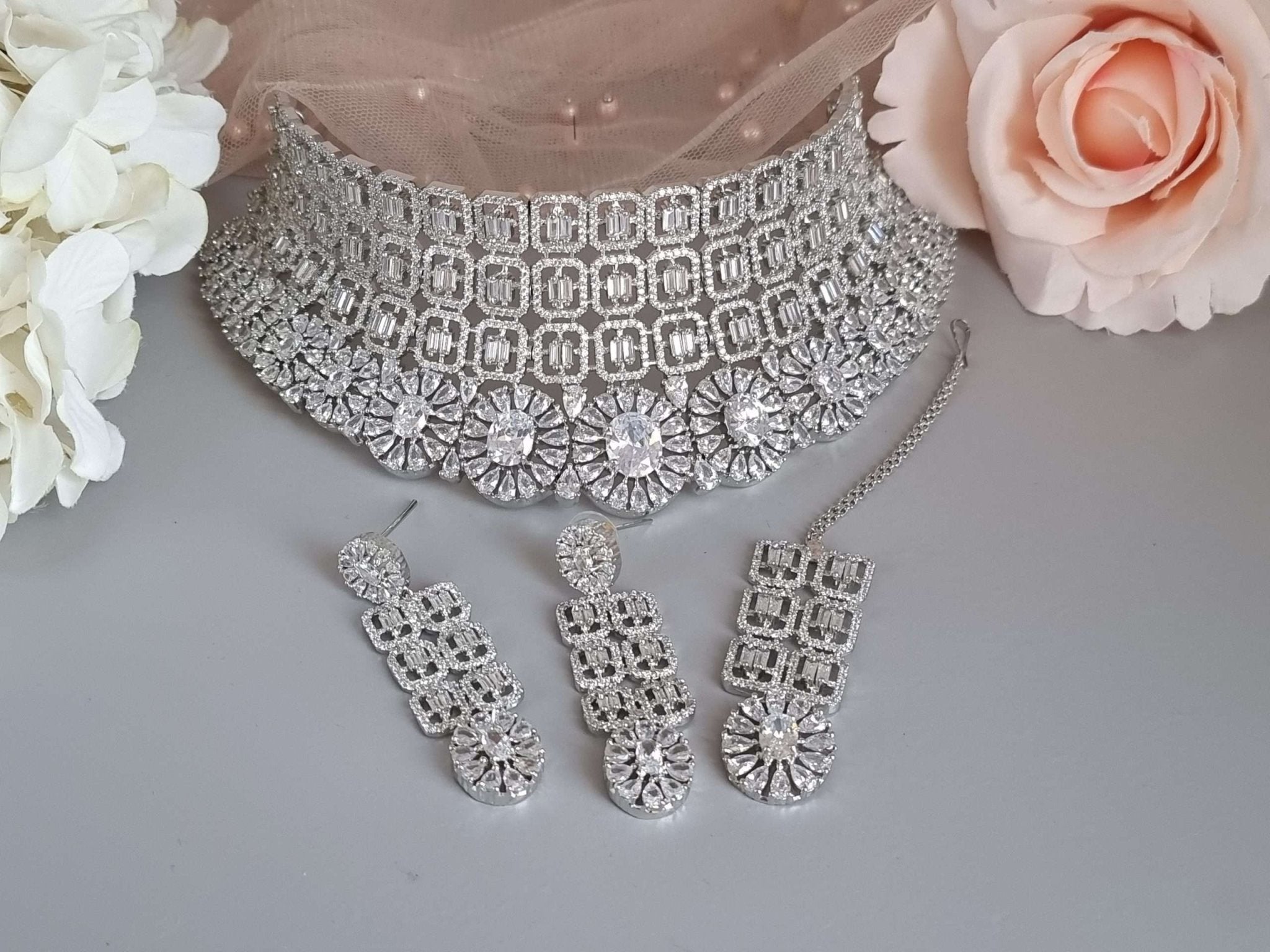 Mumtaz Bridal Choker Set Silver - Fancy Fab Jewels