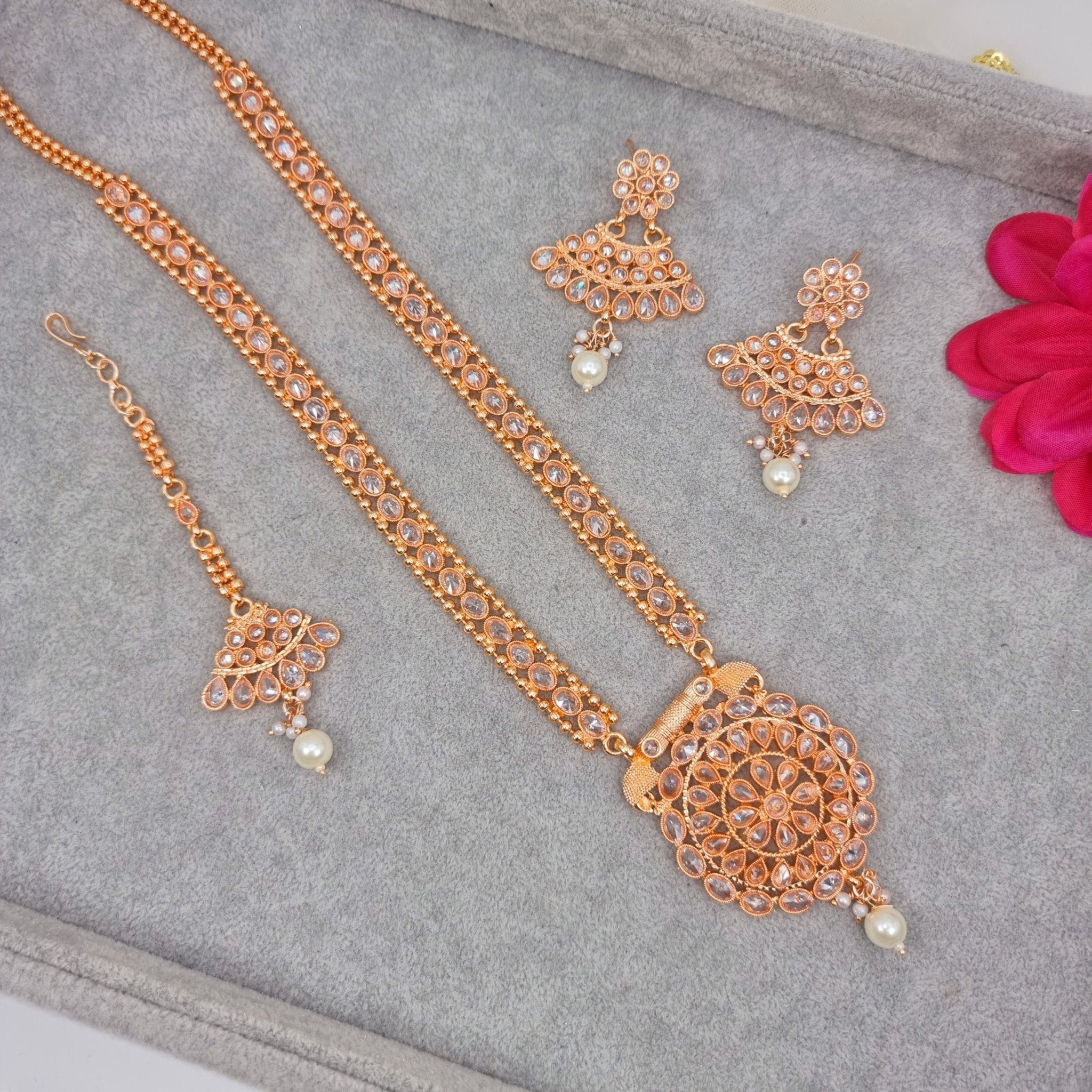 Namra Rani Haar Set - Rose Gold - Fancy Fab Jewels