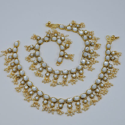 Neha Oval Shape Kundan Stone Pearl detailed Anklets - Fancy Fab Jewels