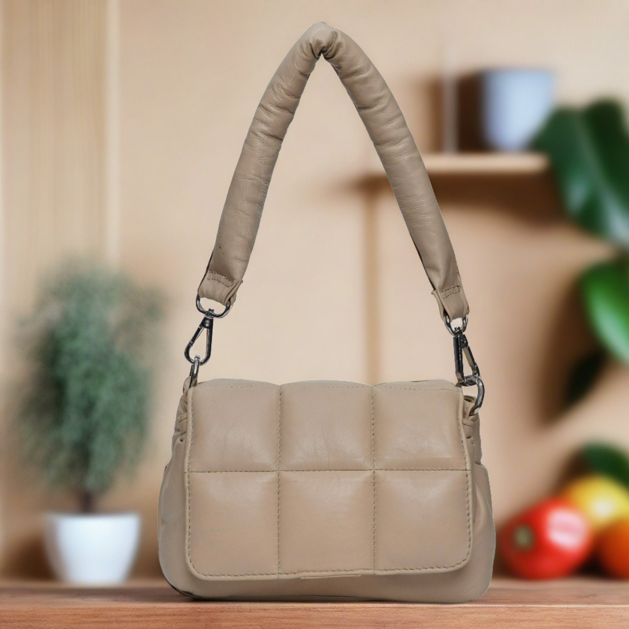 Neutral Beige Leather Cross body: Versatile Style - Fancy Fab Jewels