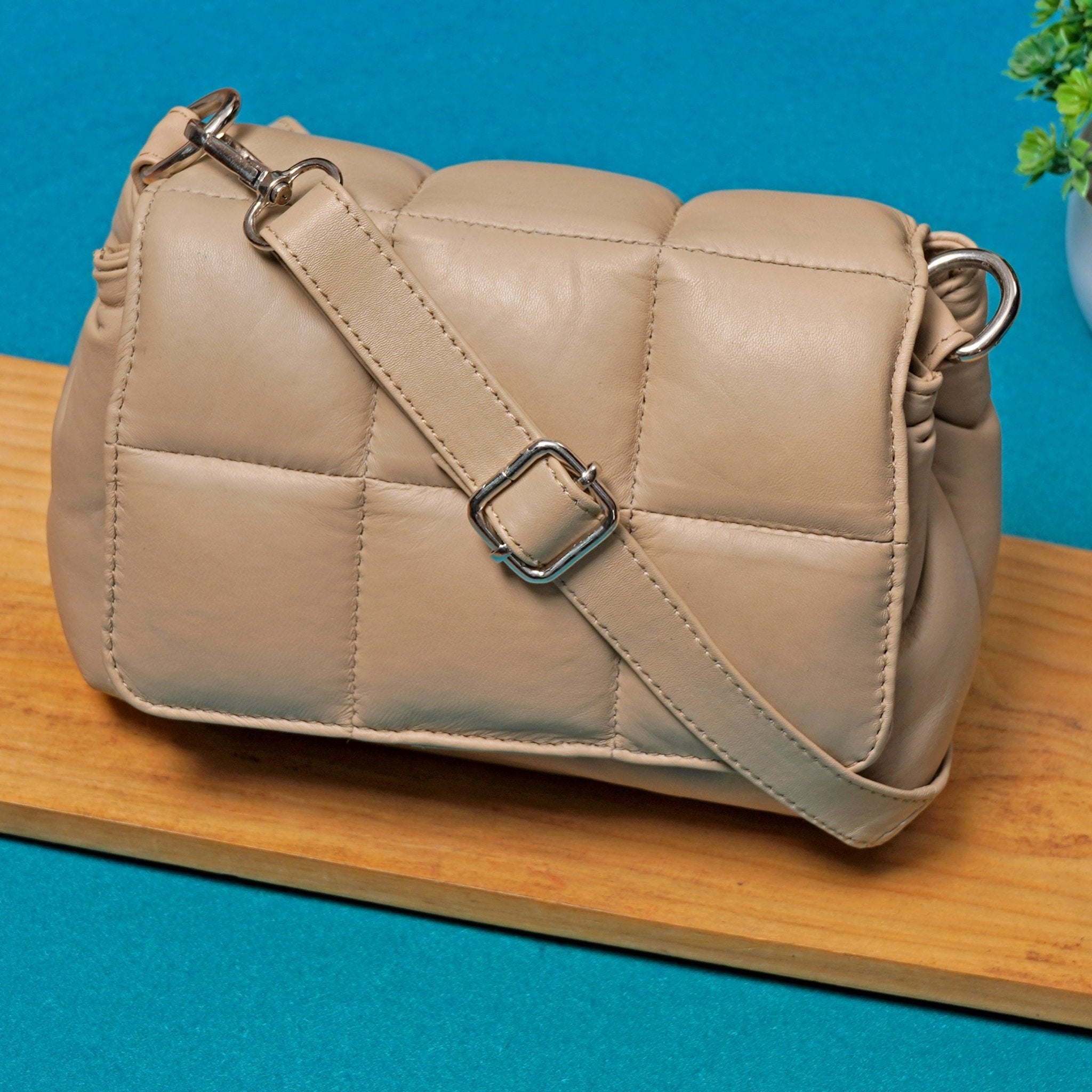 Neutral Beige Leather Cross body: Versatile Style - Fancy Fab Jewels