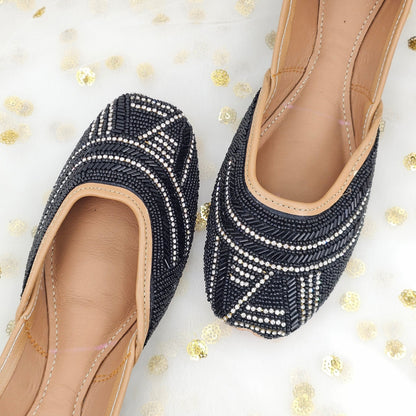 Nightingale Black Embroidered Juttis - Fancy Fab Jewels