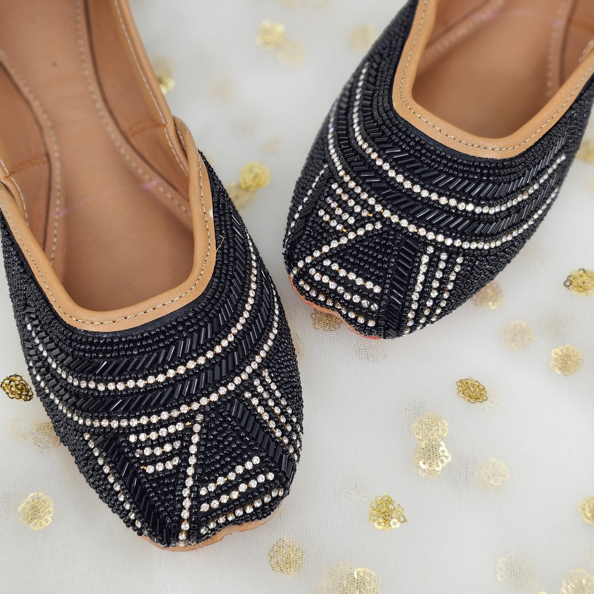 Nightingale Black Embroidered Juttis - Fancy Fab Jewels