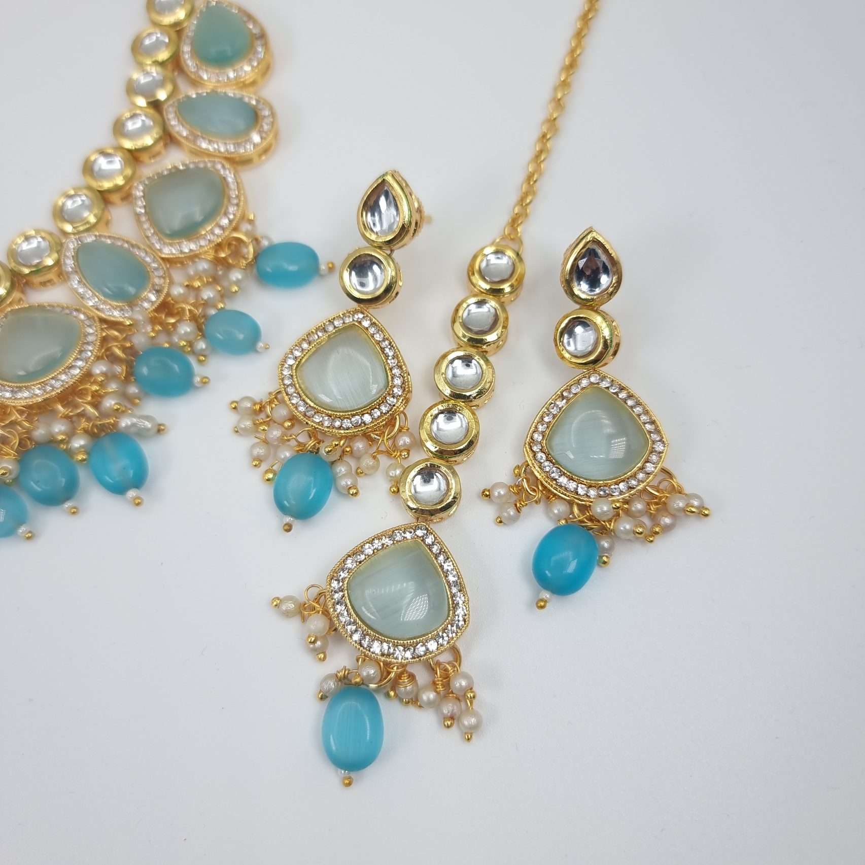 Nimra Kundan Necklace Set Blue - Fancy Fab Jewels