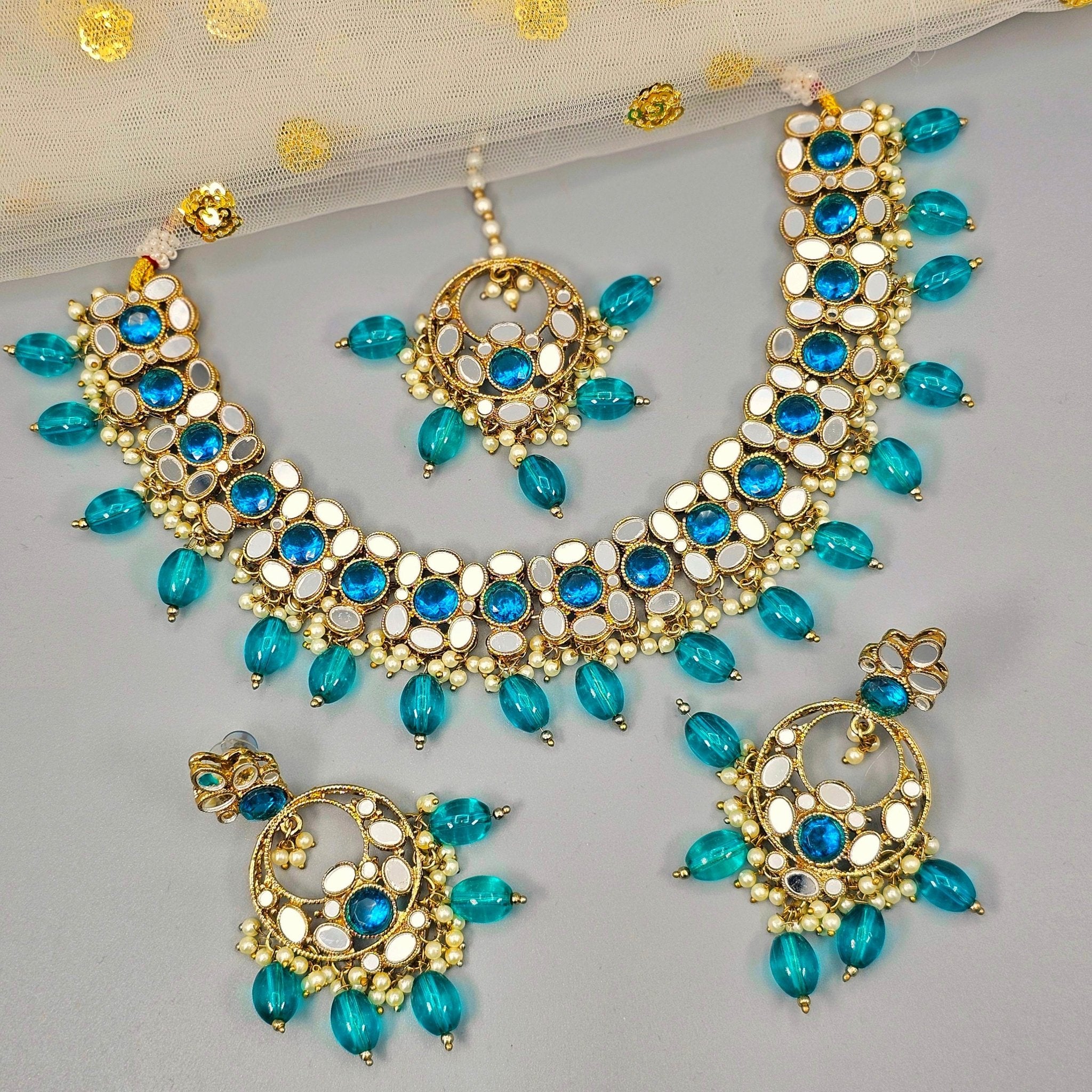 Olivia - Antique Gold Mirrored Necklace Set - Fancy Fab Jewels
