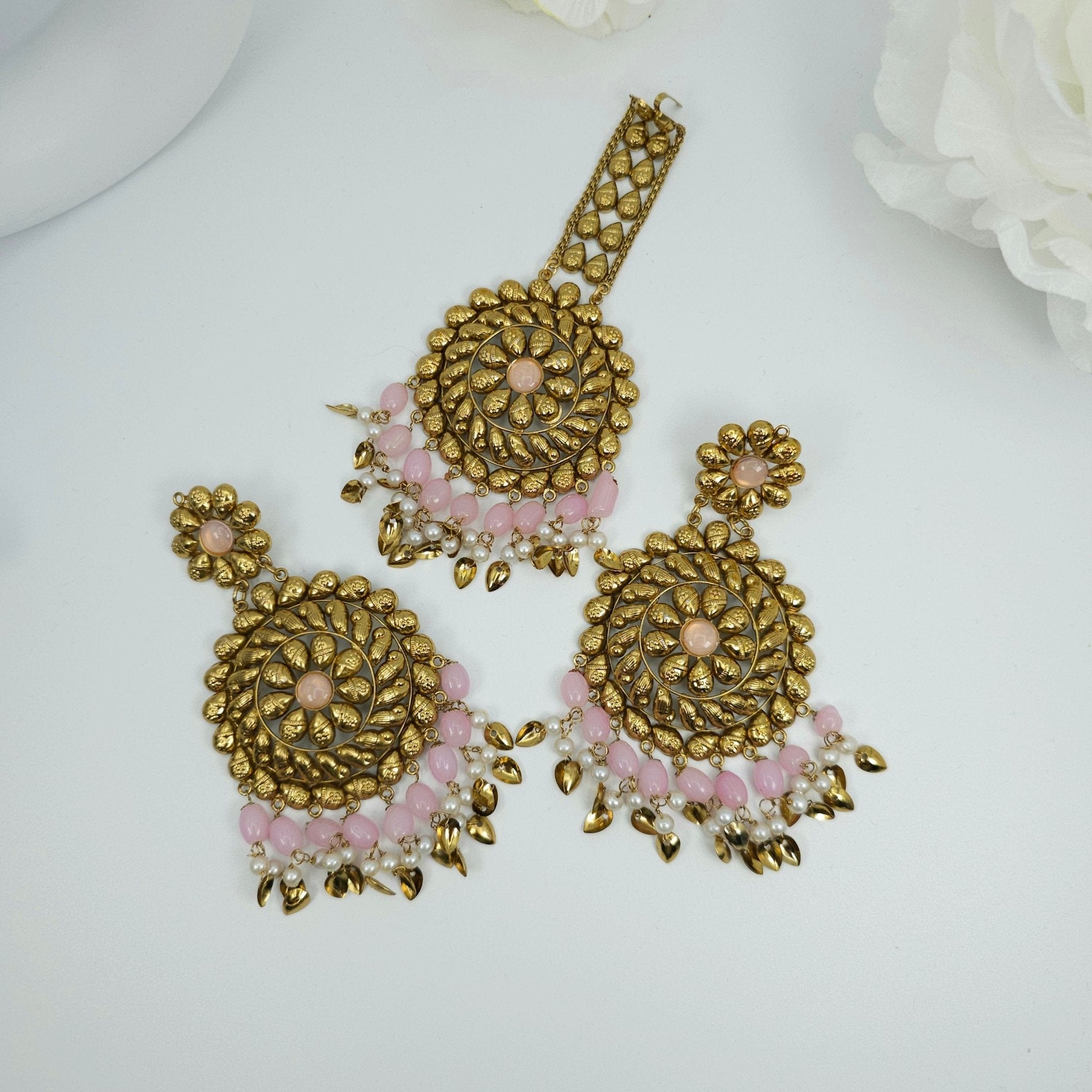 Over Size Beaded Chandbali Tikka Set - Fancy Fab Jewels