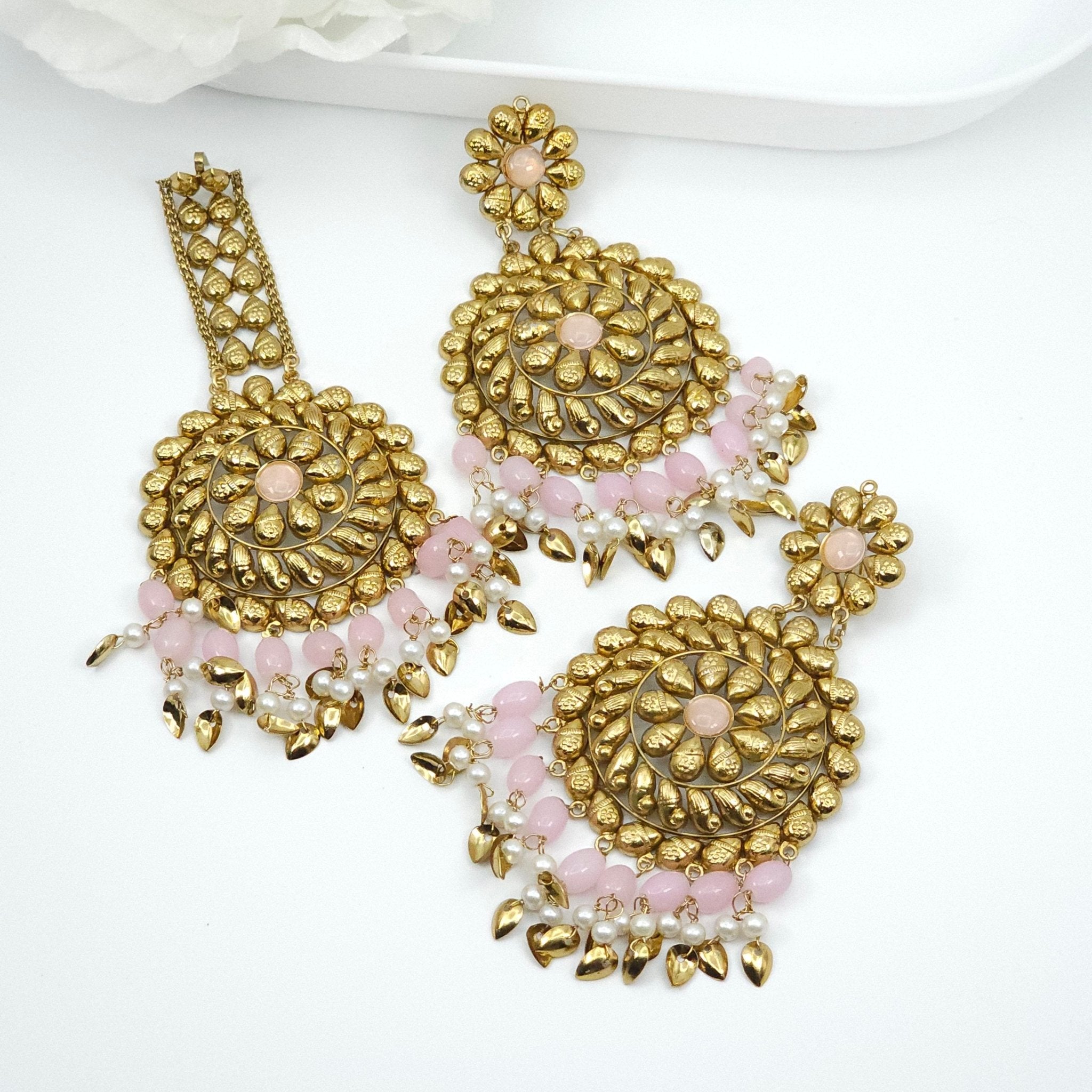 Over Size Beaded Chandbali Tikka Set - Fancy Fab Jewels