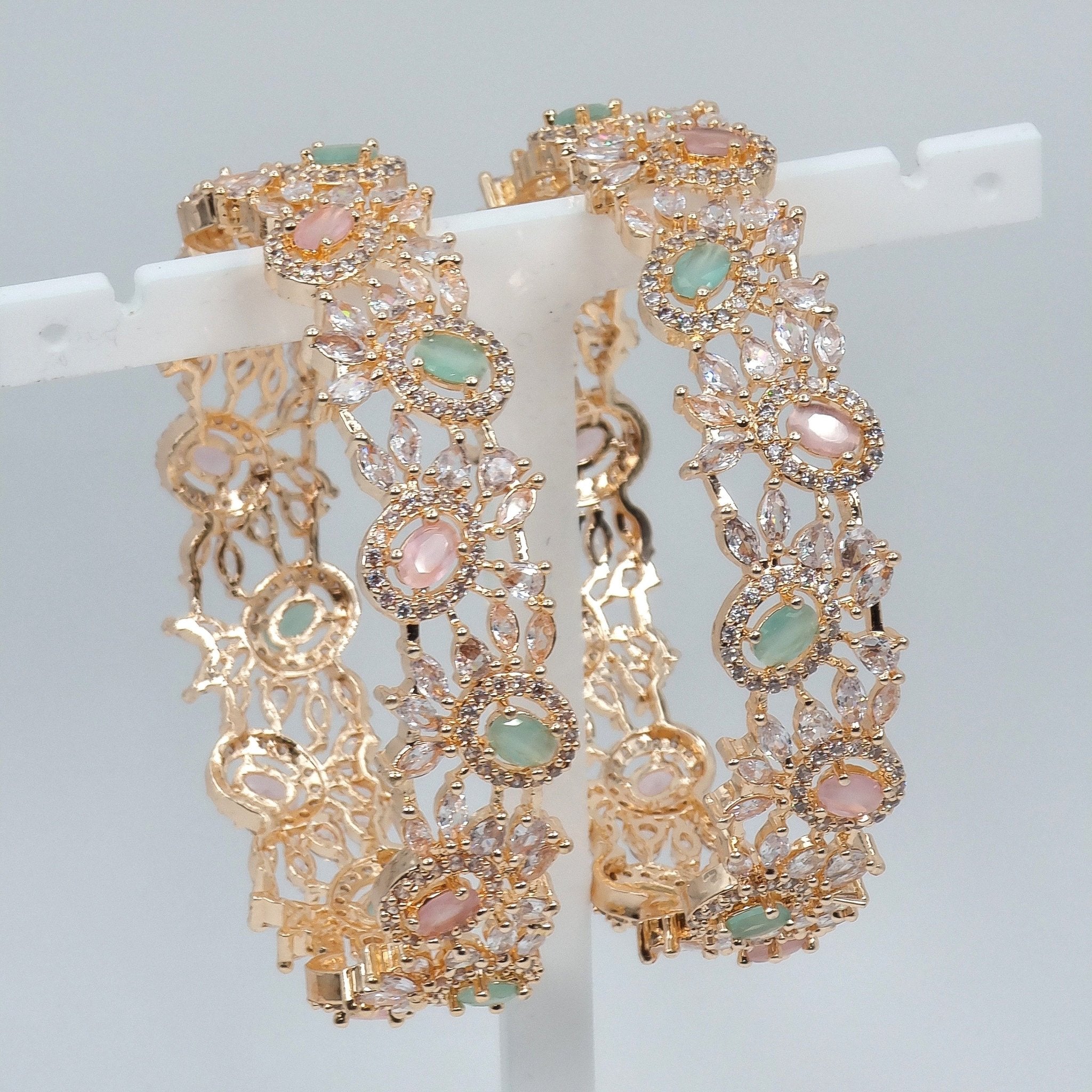 Pair of Rose Gold Bangles - Mint Pink - Fancy Fab Jewels