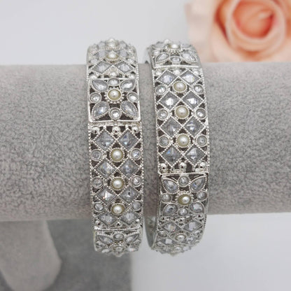 Pair of Silver Polki Bangles - Fancy Fab Jewels