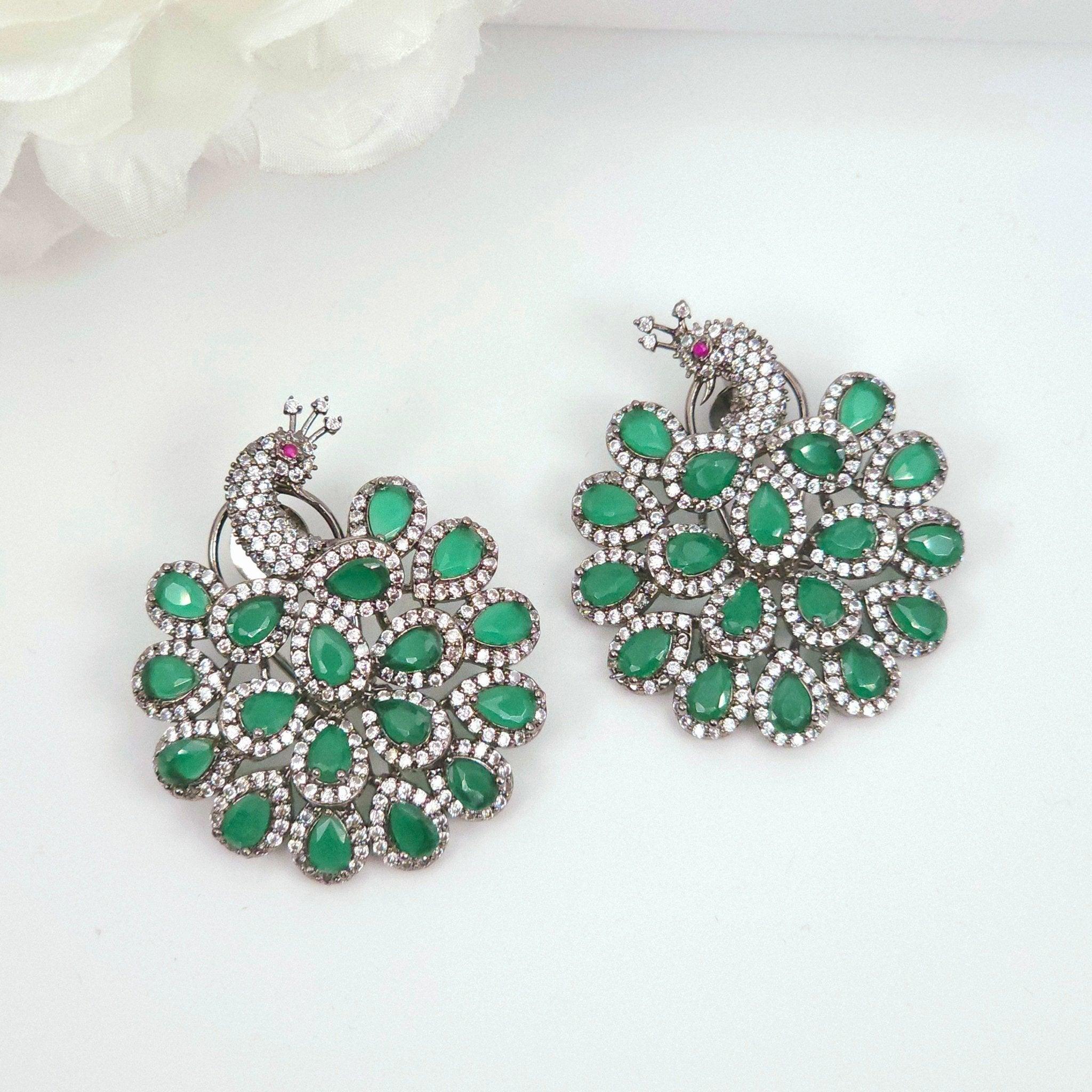 Peacock style AD Morni Stud Earrings - Fancy Fab Jewels