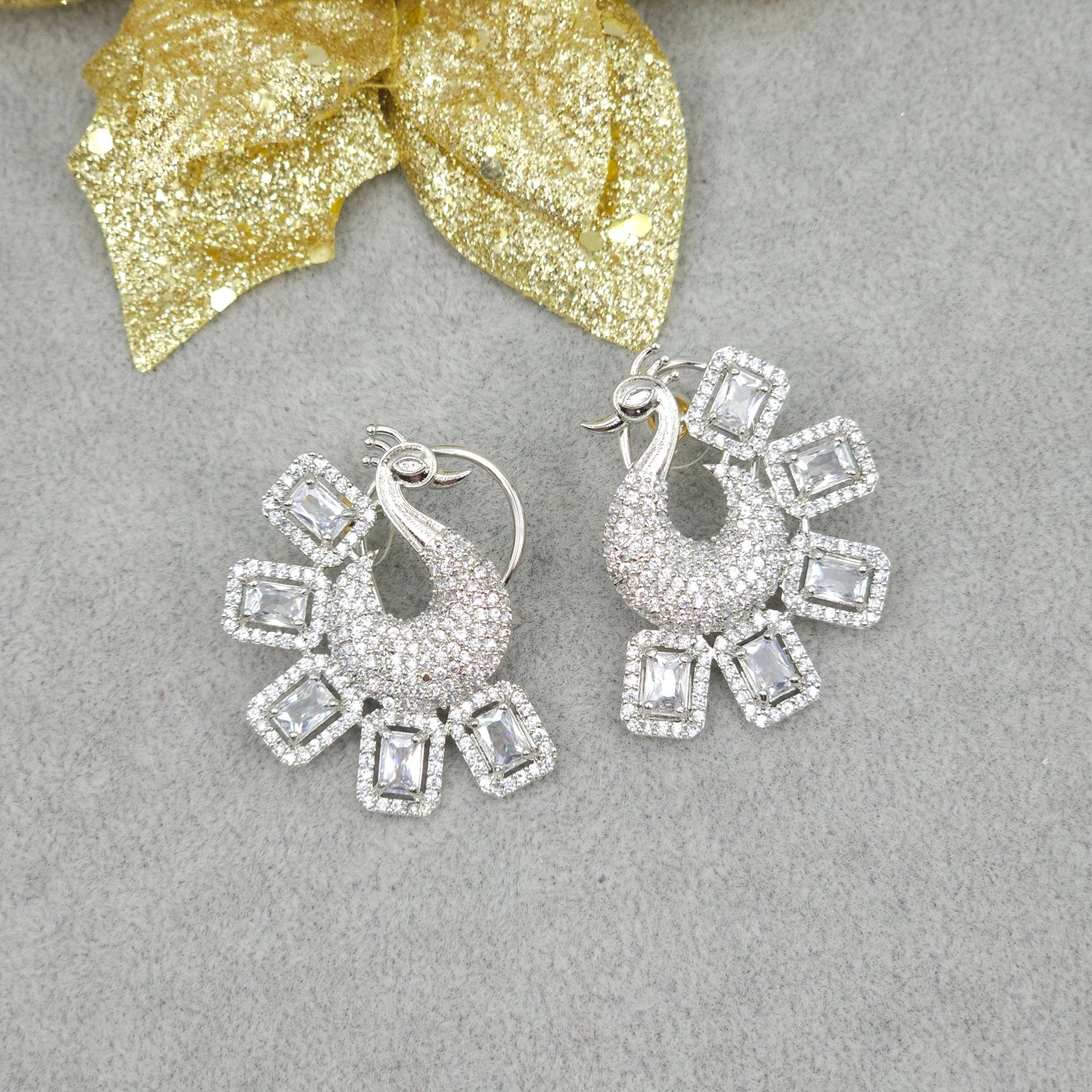 Peacock style Silver AD Stud Earrings - Fancy Fab Jewels