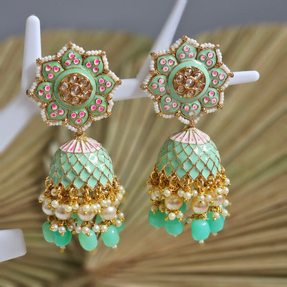 Polki Painted Statement Jhumka Earrings - Fancy Fab Jewels