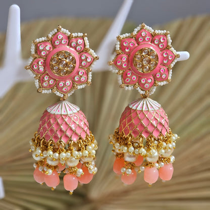 Polki Painted Statement Jhumka Earrings - Fancy Fab Jewels